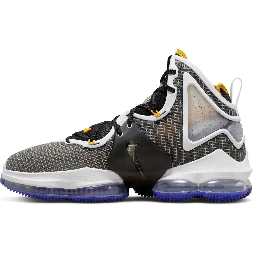 Nike Men's Gray Whtie Lebron 19 Swish Lace Up Athletic Basketball Shoes Size 9.5